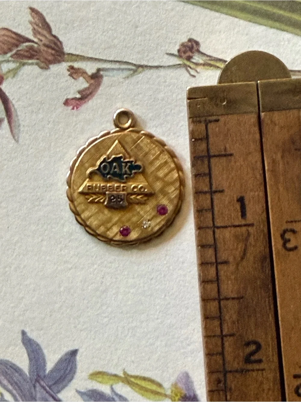 VTG Oak Rubber Co. Gold Award Pendant w/ Diamond & Rubies 5.2g 1/5 10kt Gold